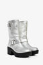 Moschino Jeans Metallic Silver Leather Buckle Detail Boots Size 38