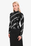 Balenciaga 2022 Black/White Sequin Logo All Over Long Sleeve Crop Top Size 38