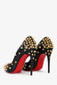 Christian Louboutin Black Leather Gold Spike 'Aimantaclou' Heels Size 36