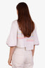 Pre-loved Chanel™ 2024 Runway White Cotton Strip Pattern Cropped Sweater Size 40