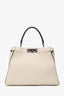 Fendi Cream Leather Medium Peek-a-Boo Top Handle Bag with Strap