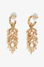 Pre-loved Chanel™ Gold Tone CC Crystal Leaf Drop Hoop Earrings