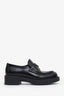 Prada Black Leather Logo Plaque Loafers Size 35
