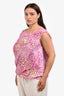 Dries Van Noten Cream/Pink Printed Draped Sleeveless Blouse Size 40