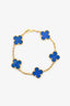 Van Cleef & Arpels 18K Yellow Gold Blue Agate 5-Motif Vintage Alhambra Bracelet
