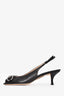 Gucci Black Leather Horsebit Slingback Kitten Heels Size 37.5