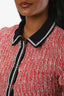 Maje Robe courte en tweed rouge/blanc boutonnée à manches courtes Taille 34