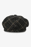 Miu Miu Grey Wool Houndstooth Embroidered Logo Beret Size S