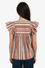 Ulla Johnson Pink/Grey Striped Cotton Blend Ruffled Shoulder Top Size 4