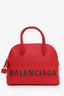 Balenciaga Red Grained Calfskin M Ville Top Handle Bag with Strap