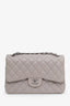Pre-loved Chanel™ 2013-14 Grey Lambskin Jumbo Double Flap Bag Silver Hardware