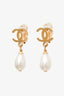 Pre-loved Chanel™ 96P Gold Tone Pearl CC Dangle Clip-on Earrings