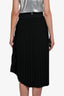 Balenciaga Black Pleated Midi Skirt with Logo Waistband Size 38