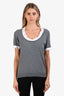 Theory Grey Wool/White Cotton Trim Short Sleeve Top Size L