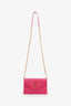 Saint Laurent Pink Grain de Poudre Chevron Cassandre Mini Envelope Chain Wallet