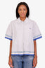 Loewe 2026 Blue/White Striped Pleated-Trim Layered Shirt Size 44