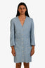 Maje Blue Tweed Crystal Button Blazer Dress Size 40