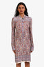 Isabel Marant Purple Multicolour Paisley Print Long Sleeve Collared Sheer Midi Dress Size 38