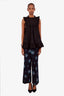 Gucci Navy Floral Jacquard Embroidered Hem Trousers Size 44