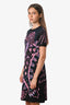Valentino Black/Pink/Multicolour Patterned Knit SS Knee Length Dress Size Medium