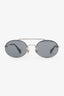 Black Silver Crystal Embellished Oval Rimless Sunglasses