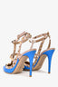 Valentino Blue and Tan Leather Rockstud Cage Heels Size 37