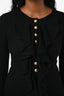 Balmain Black Wool Ribbed Ruffle Front Gold Button Sweater Size 36