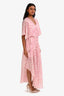 Maje Pink Gold Metallic Flowy Short Sleeve Midi Dress Size 36