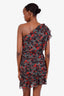 Veronica Beard Black/Multicolour Floral Silk One Shoulder Mini Dress Size 2