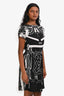 Hermès Black/White Silk Graphic Print Dress with Belt Size 36