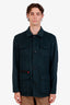 Veste zippée Kiton verte en cachemire, bordures en cuir de veau, taille 53 homme