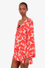 Shan Orange/White Patterned Silk Long Sleeve Mini Dress Size 8