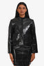 Dorothee Schumacher Dark Navy Patent Lambskin Leather Crop Jacket Estimated Size XS