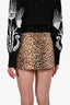 Celine Leopard Print Wool-Blend Triomphe Button-Detail Bandeau Mini Skirt Size 34