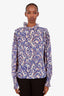 Isabel Marant Etoile Silk Purple/Multicolour Ikat Pattern Long Sleeve Blouse Size 38