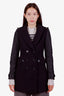 Burberry Brit Black Wool Leather Double Breasted Trench Coat Size 2
