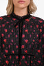 Alexander McQueen McQ Black Red Floral Silk Velvet Trimmed Midi Dress Size 44