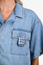 Fendi Light Blue Denim Cropped Short Sleeve FF Baguette Pocket Jacket Size 0