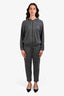 Brunello Cucinelli Grey Cotton Silk Monili Detail Joggers + Hoodie Set Size M