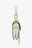 Christian Dior 2020 White Grained Leather Mini Saddle Bag with Canvas Strap