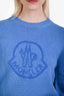 Moncler Blue Wool Cashmere Logo Embroidered Sweater Size S