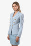 Balmain Light Blue Cotton Tweed Double Breasted Gold Button Blazer Size 34