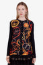 Celine Vintage Black Silk Baroque Patterned Cardigan Size 42