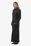 Pre-loved Chanel™ 2005 Grey Wool Camellia Pin Zip Up Long Coat Size 38