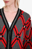 Miu Miu Grey/Red Wool Argyle Crystal Embellished Button Cardigan Size 36