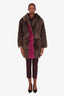 Fendi Brown/Magenta Reversible Shearling Leather Thigh Length Coat Size 40