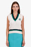 Miu Miu White/Green Virgin Wool Cropped Sweater Vest Size 40