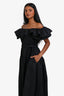 Ulla Johnson Black Pleated Ruffled Off The Shoulder Midi Dress Size 0