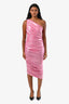 Norma Kamali Metallic Pink Asymmetric Shoulder Ruched 'Diana' Midi Dress Size XS