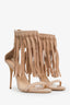 Giuseppe Zanotti Beige Suede Fringe Open Toe Ankle Wrap Sandals Size 38.5